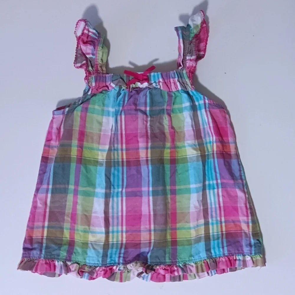 Vintage Osh Kosh Girls' Colorful Gingham Sleeveless Top and Shorts Set Size 3T